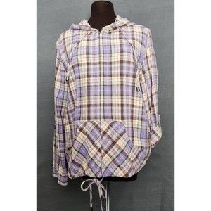 Christopher & Banks Womens Hoodie Jacket Sz M Plaid Linen Blend Zip Up & Pockets